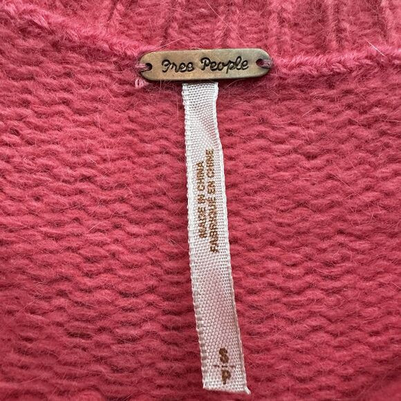 Free People Pink Knit Cardigan Angora Wool Button Front Sweater Women’s XS/S - Picture 3 of 11